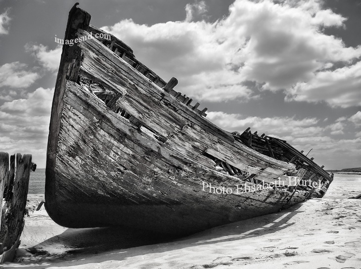 old boats cemetery, France, bw art sea photography